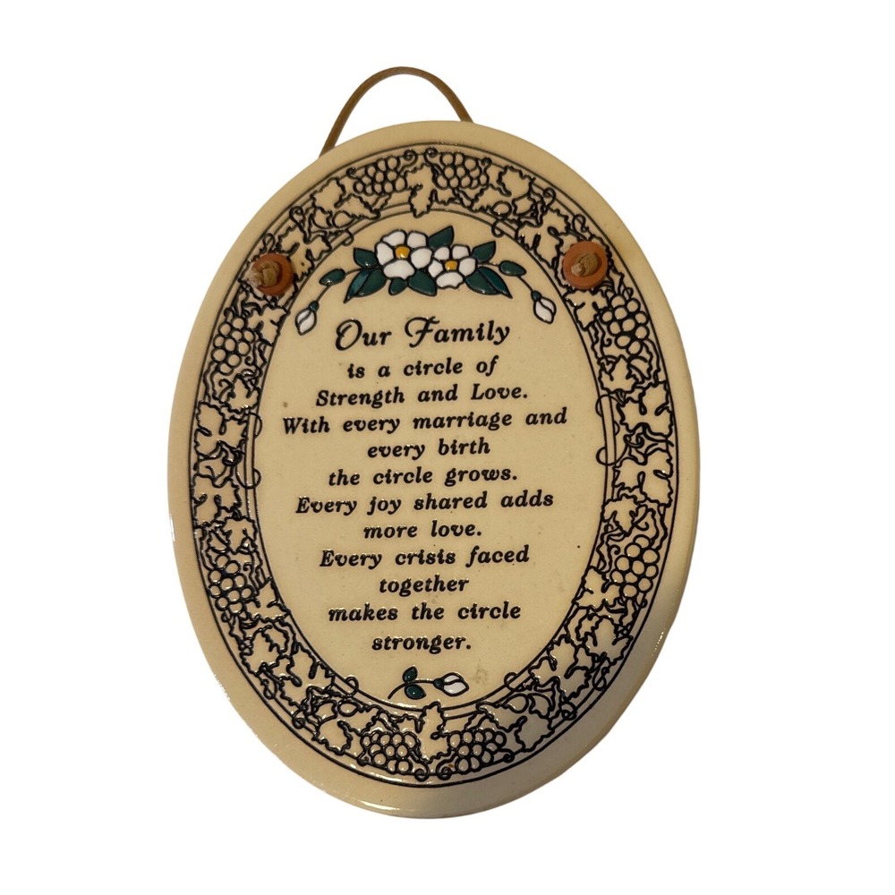 Trinity Pottery Our Family Poem Oval Plaque Handcrafted Ceramic Wall Hanging USA